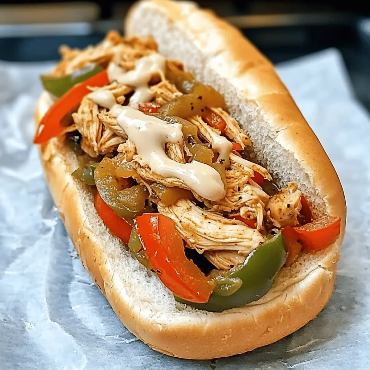Healthy Crockpot Chicken Philly Cheesesteak