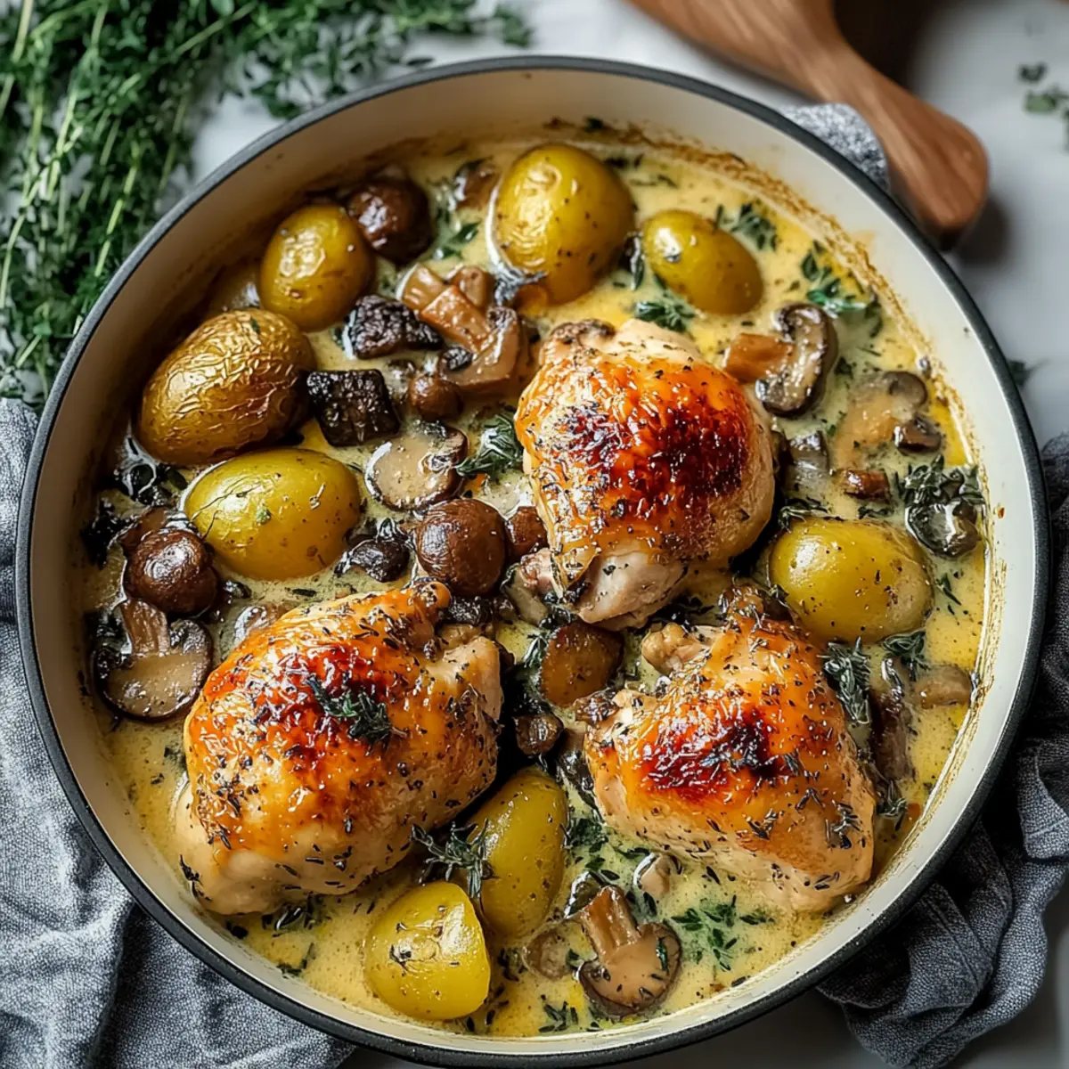 Herb Roasted Chicken in Creamy White Wine Sauce