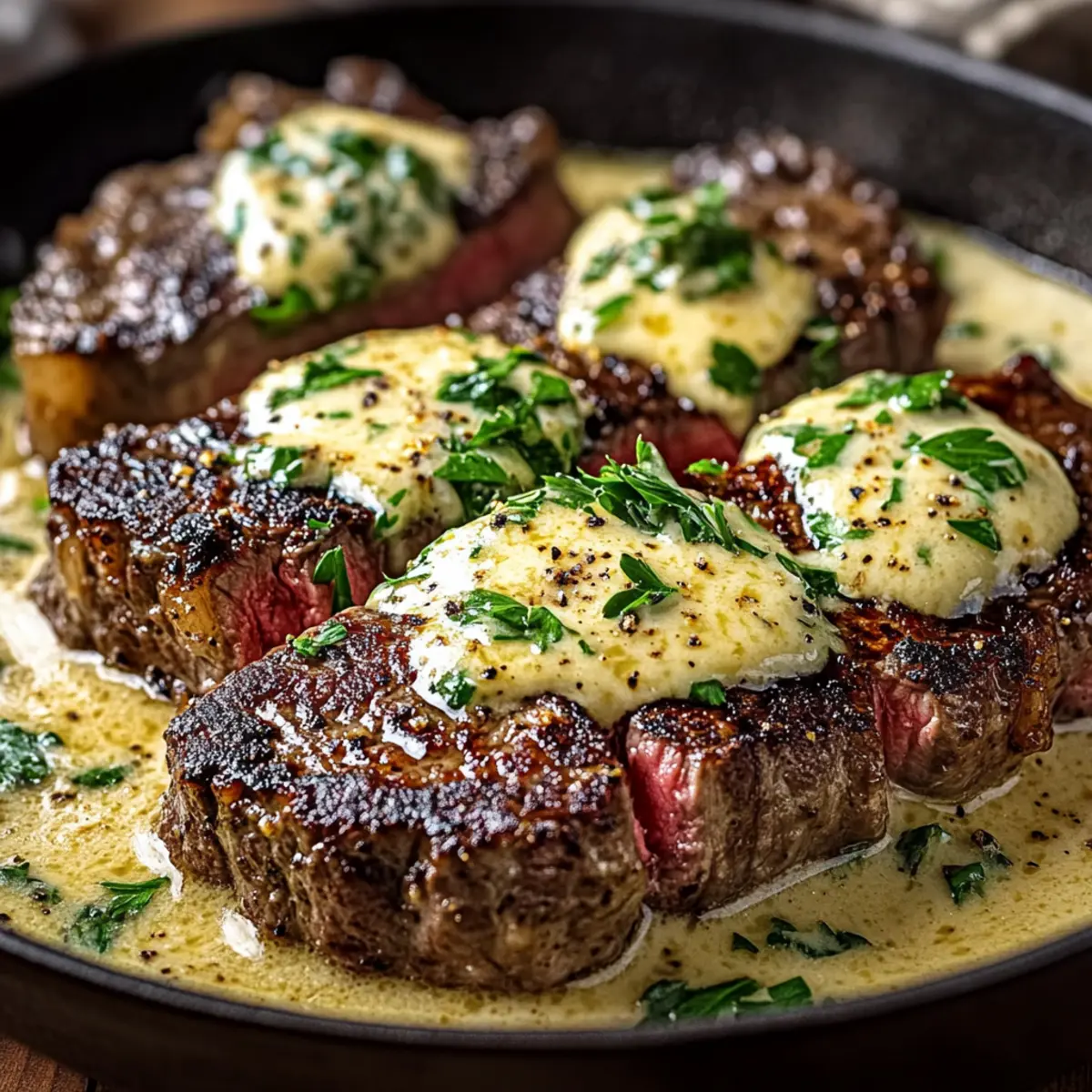 Garlic Butter Steak With Parmesan Cream Sauce