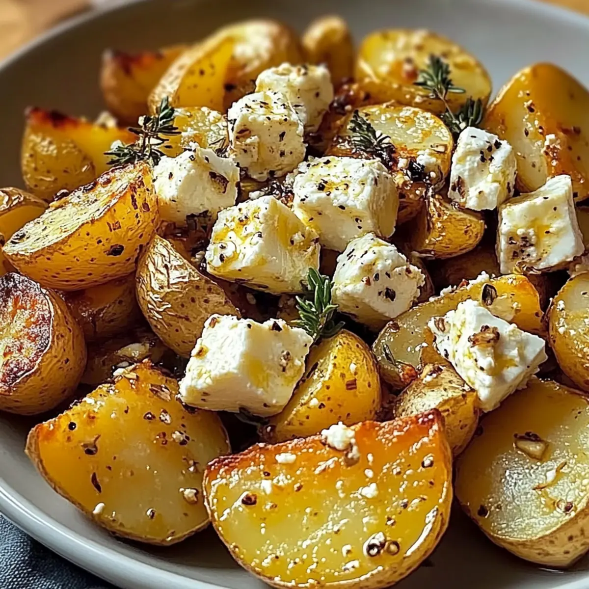 Crispy Roasted Potatoes with Baked Feta and Garlic