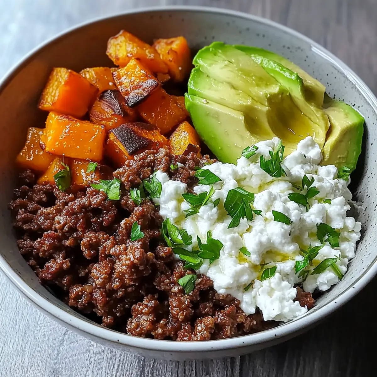 Ground Beef Power Bowl with Avocado & Cottage Cheese