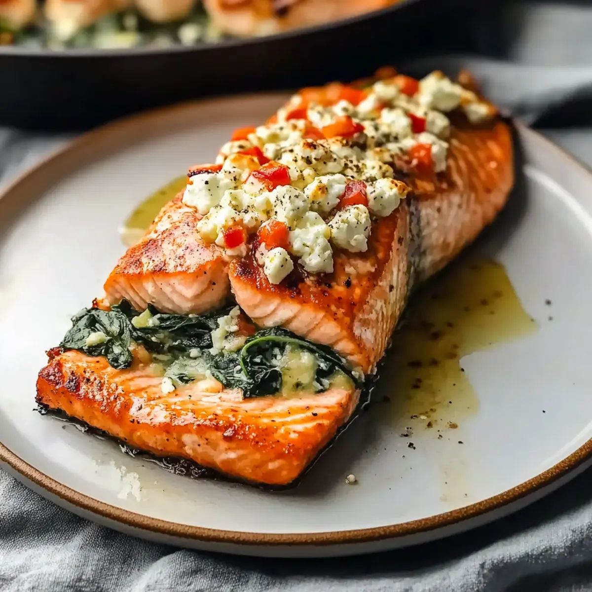 Baked Stuffed Salmon with Spinach and Feta