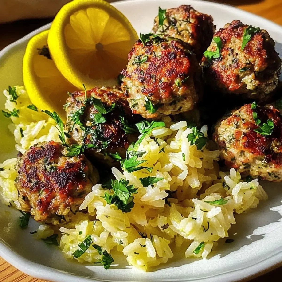 Greek Turkey Meatballs with Lemon Herb Rice