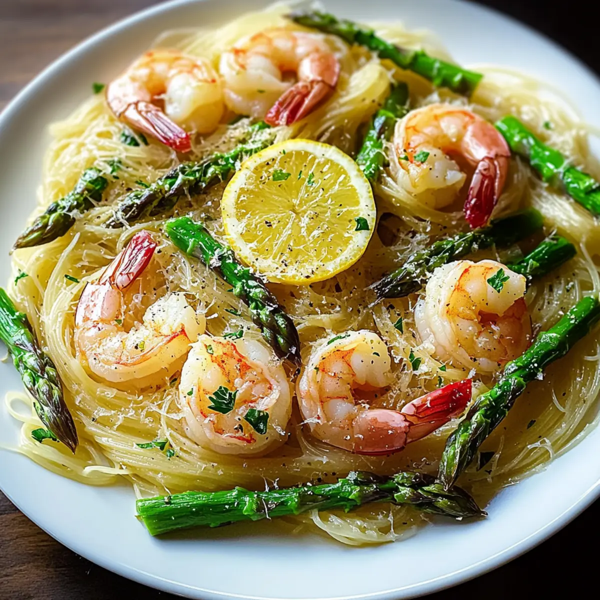 Asparagus and Shrimp with Angel Hair