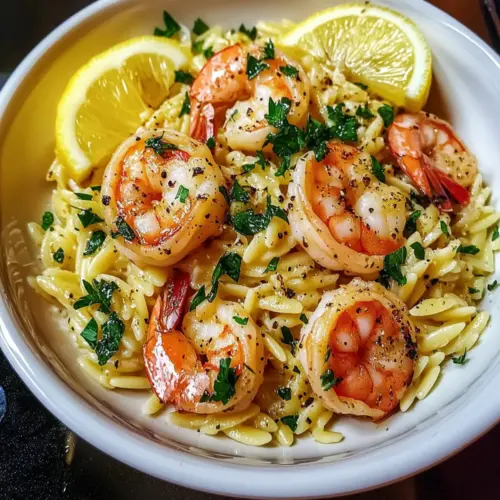 Shrimp Orzo In Lemon Garlic Sauce