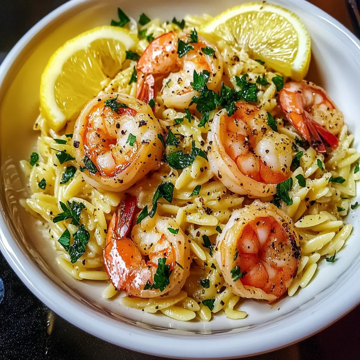 Shrimp Orzo In Lemon Garlic Sauce