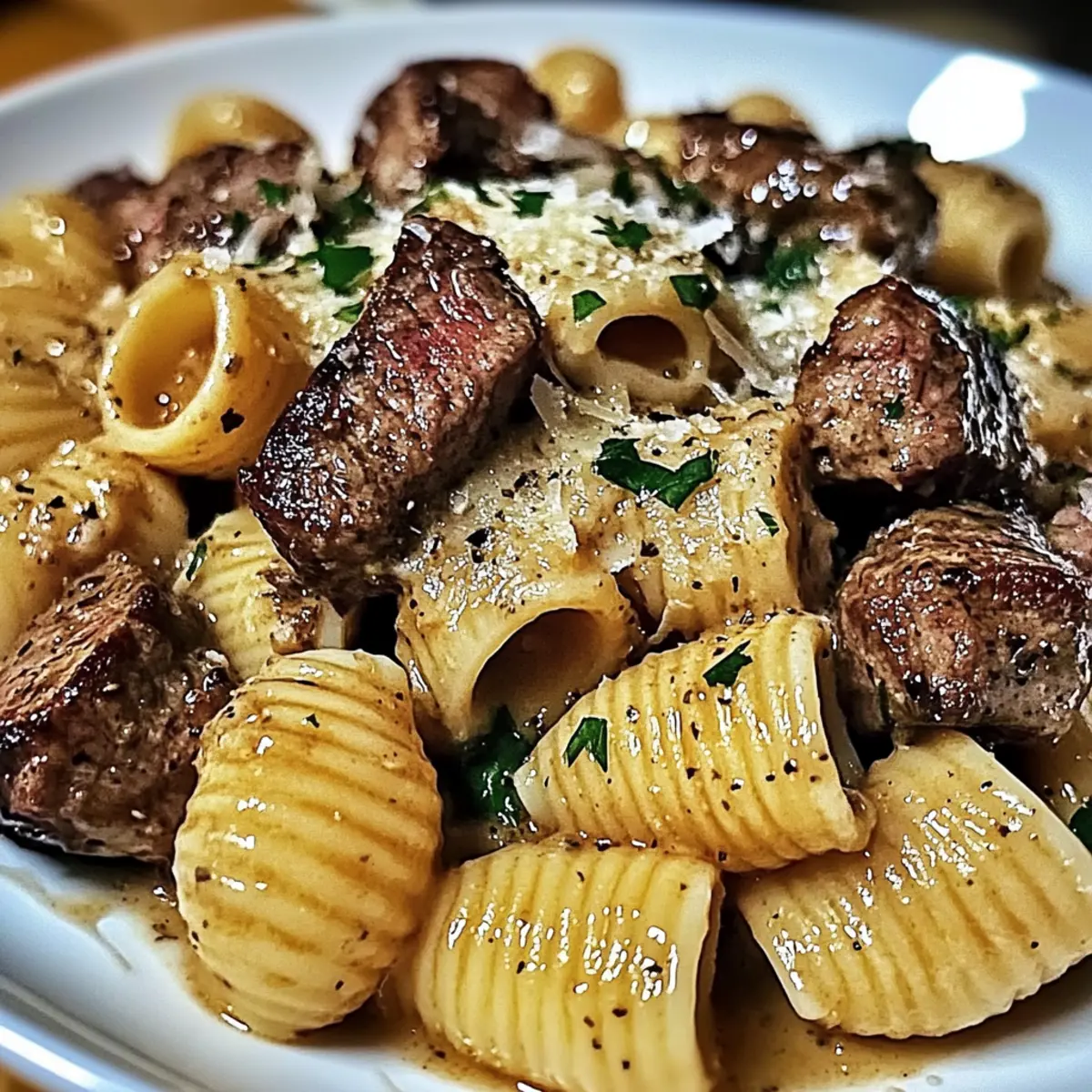 Garlic Butter Steak Bites & Creamy Parmesan Shells