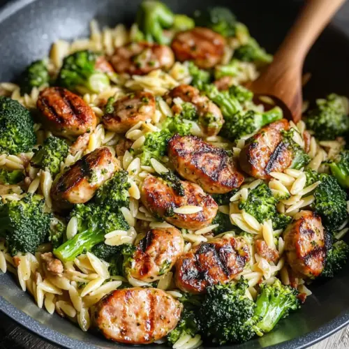 Chicken Sausage, Broccoli, Orzo Skillet
