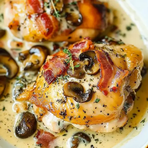 Chicken Thighs with Creamy Bacon Mushroom Thyme Sauce