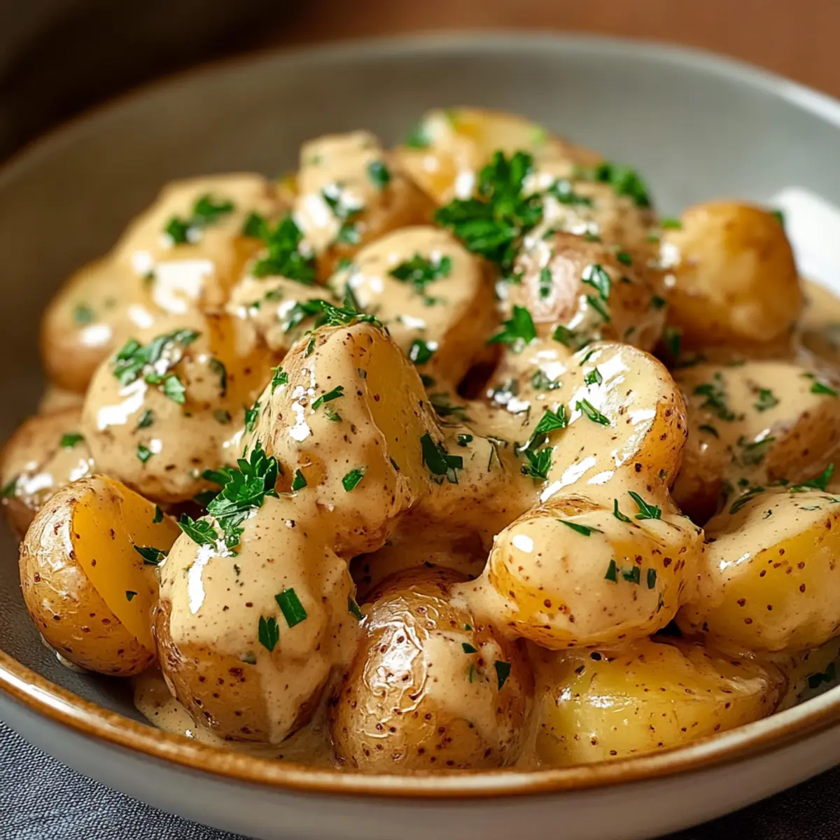Creamy Garlic Sauce Baby Potatoes