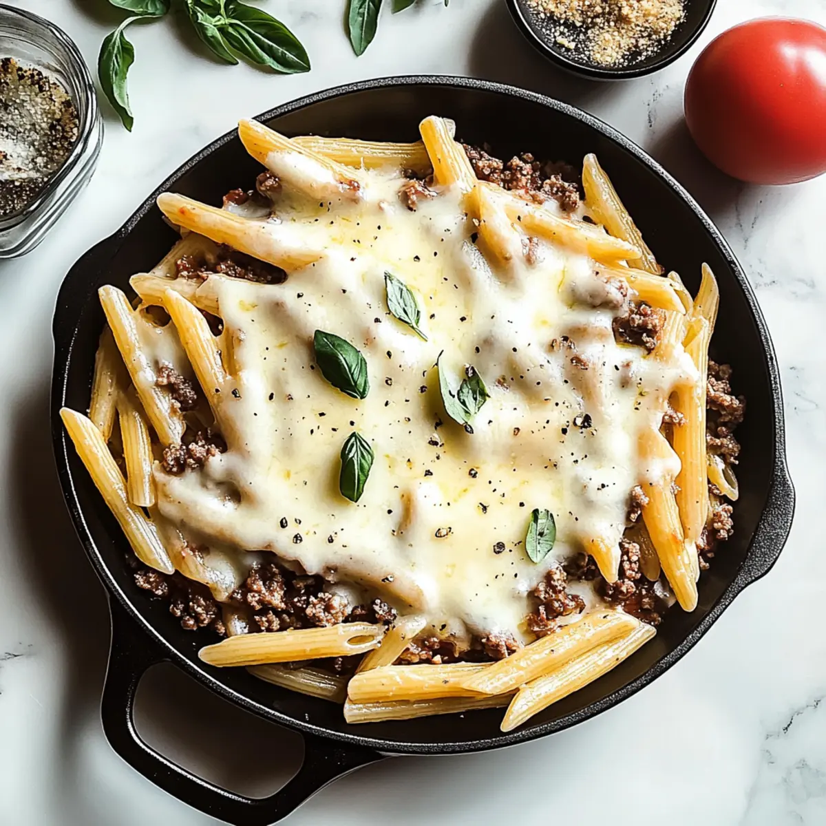 Cheesy Penne with Garlic Butter Ground Beef