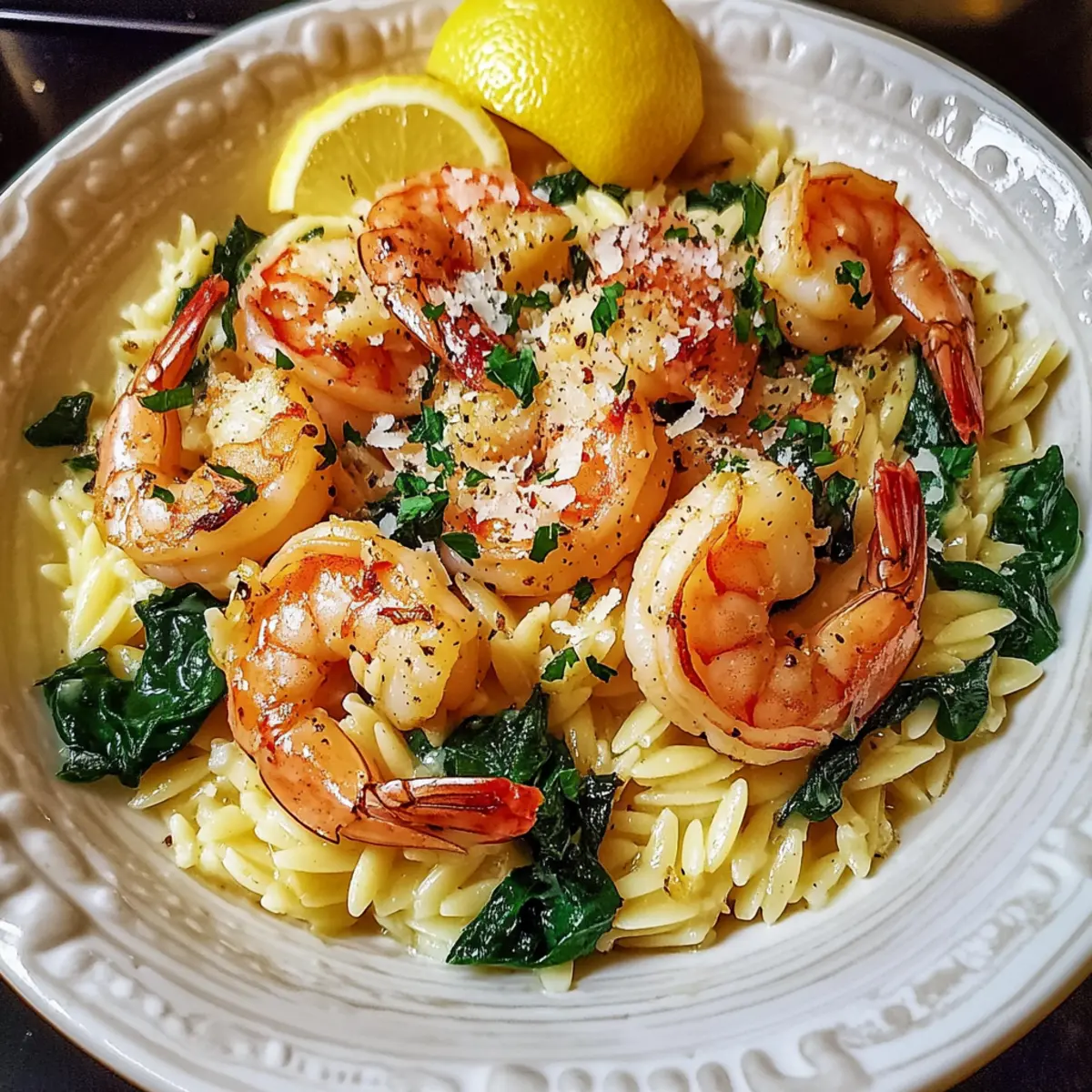 Shrimp Orzo In Lemon Garlic Sauce