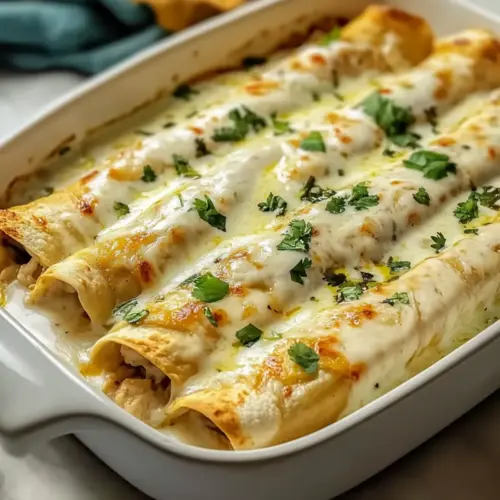 Green Chile Chicken Enchiladas with White Sauce