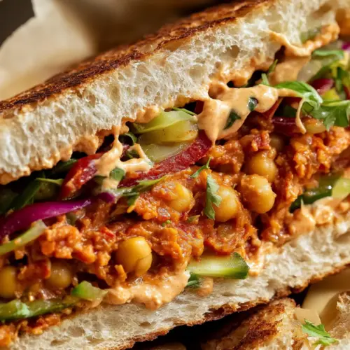 Sun-Dried Tomato Romesco Chickpea Salad Sandwich