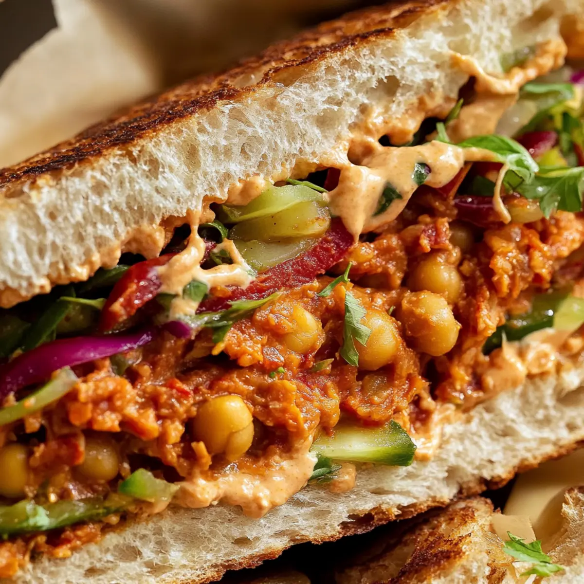 Sun-Dried Tomato Romesco Chickpea Salad Sandwich
