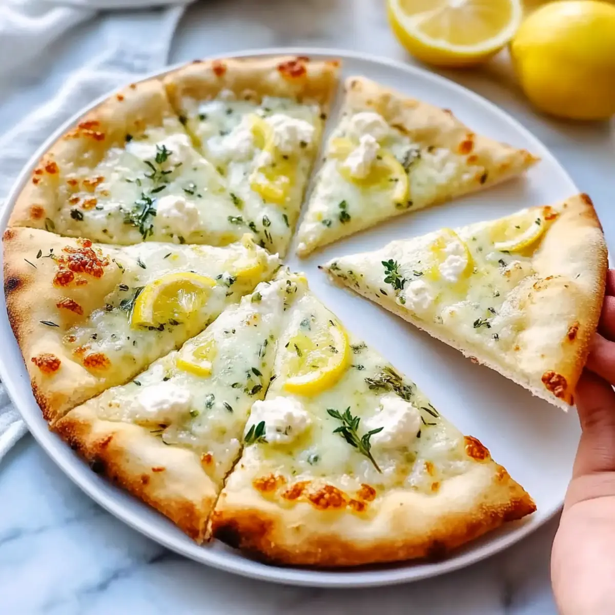 Lemon Pizza with Ricotta, Mozzarella, and Fresh Thyme