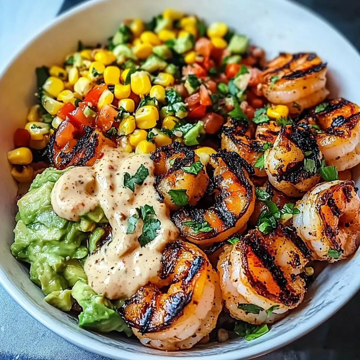 Grilled Shrimp Bowl with Avocado Corn Salsa