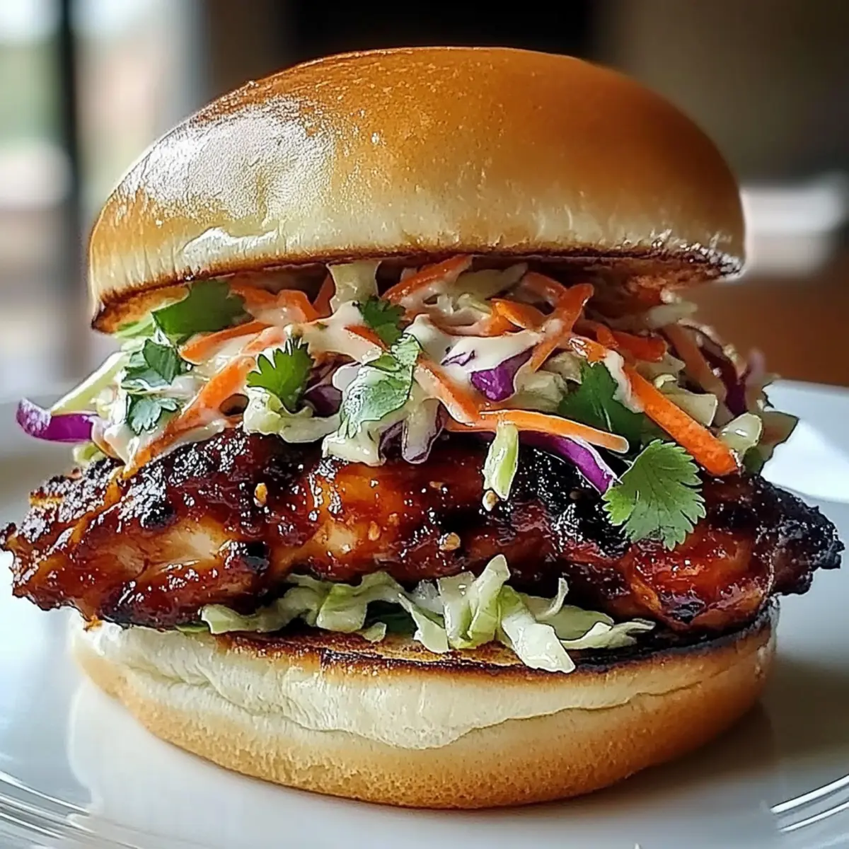 Spicy Korean BBQ Chicken Sandwich with Crispy Slaw