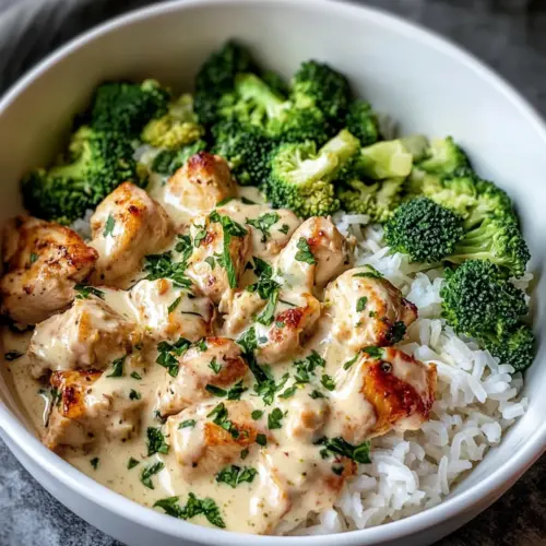 Creamy Garlic Chicken Rice Bowls
