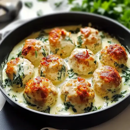 Baked Chicken Ricotta Meatballs with Spinach Alfredo