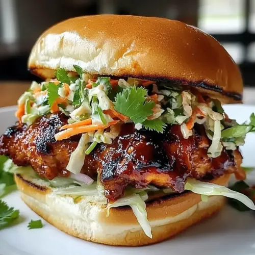 Spicy Korean BBQ Chicken Sandwich with Crispy Slaw