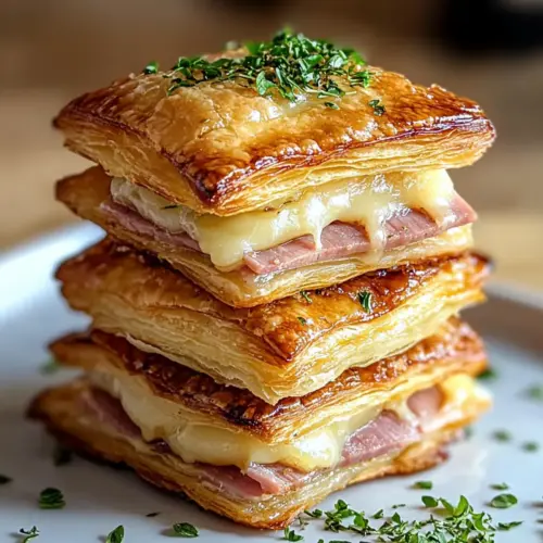 Crispy Ham & Cheese Puff Pastry Stacks