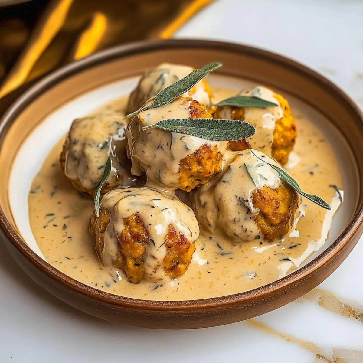 Pumpkin Chicken Meatballs in Sage Cream Sauce