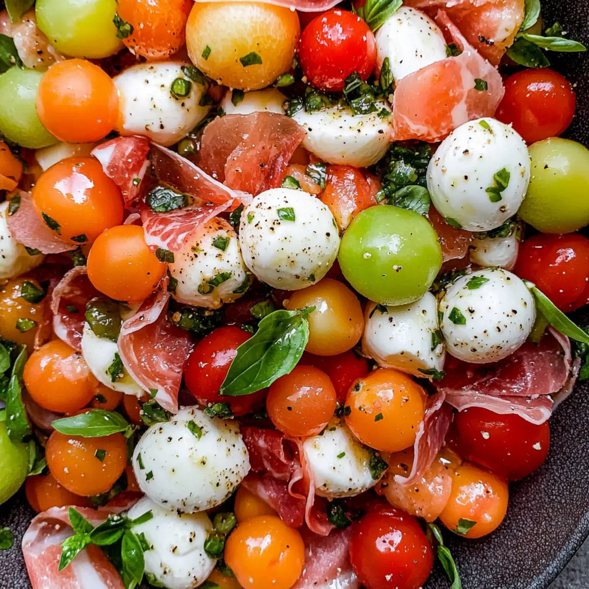 Caprese Melon Salad with Prosciutto and Mozzarella