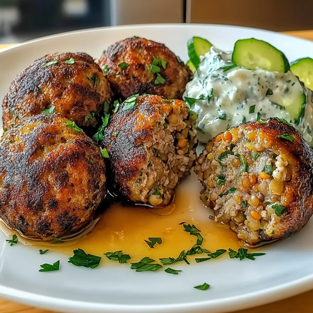 Baked Greek Lentil Meatballs with Tzatziki