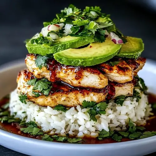 Honey Lime Chicken and Avocado Rice Stack