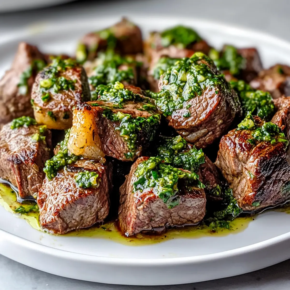 Garlic Butter Steak Bites with Fresh Chimichurri Sauce