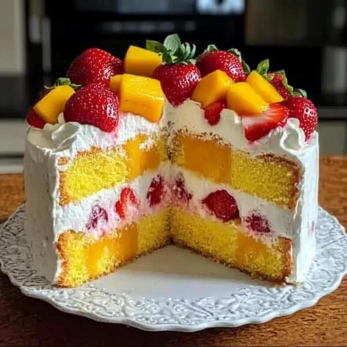 Strawberry Mango Split Cake