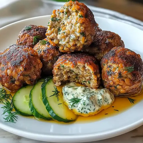 Baked Greek Lentil Meatballs with Tzatziki