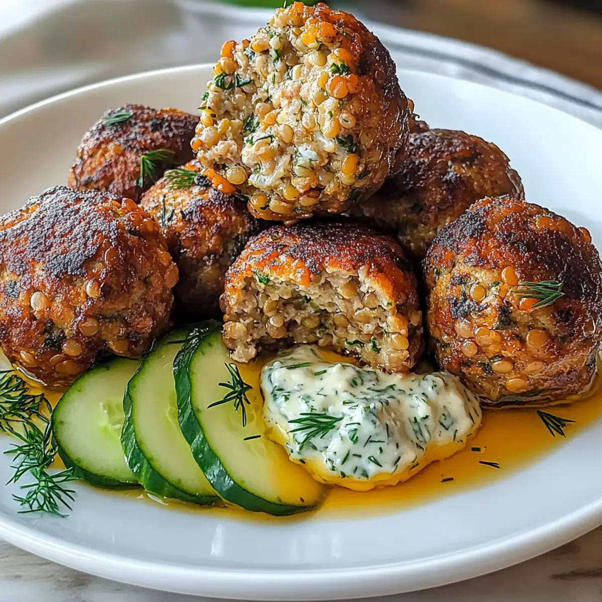 Baked Greek Lentil Meatballs with Tzatziki